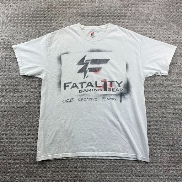 Hanes Other - Fatal1ty Gaming Gear Shirt Men Large L White E Sports Gamer OCZ Creative XFX